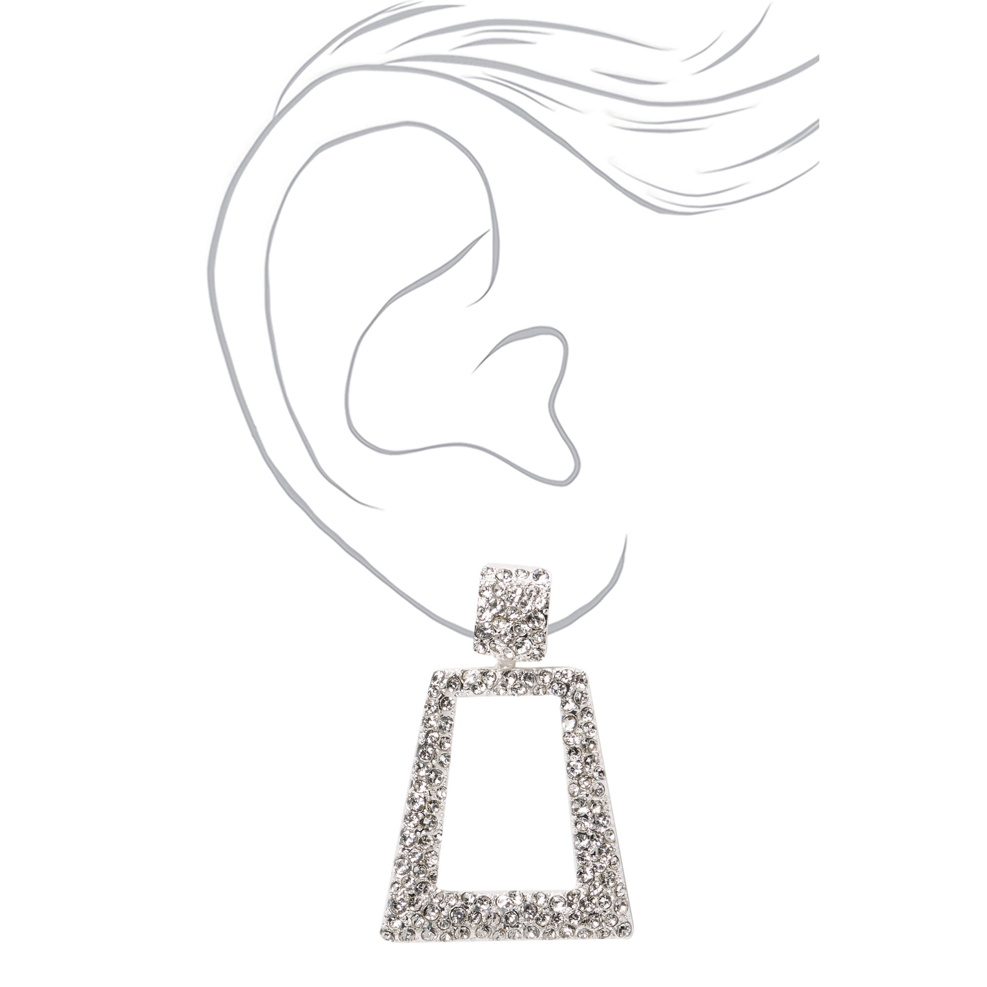 Silver 2" Rhinestone Door Knocker Drop Earrings,