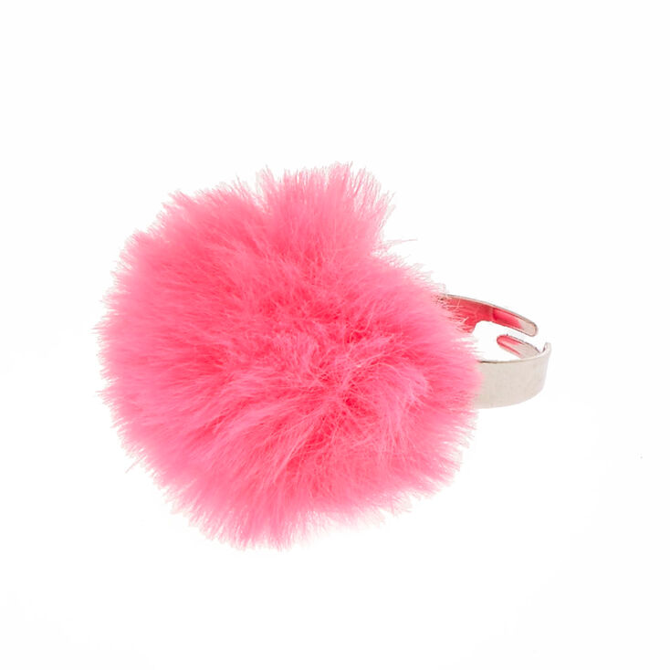 Claire's Bague à pompon rose fluo