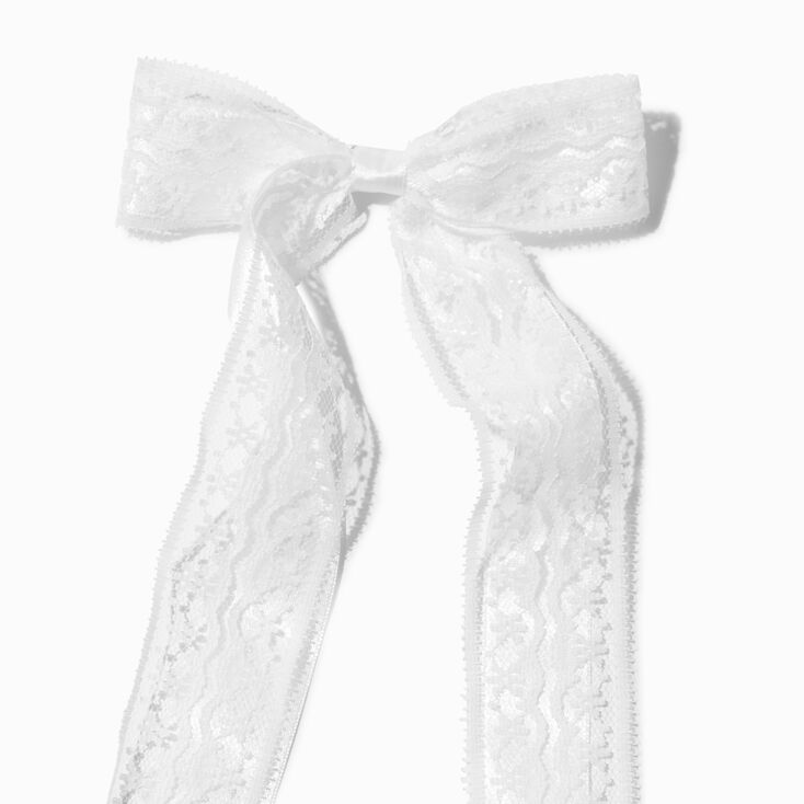 White Lace Satin Hair Bow Clip,