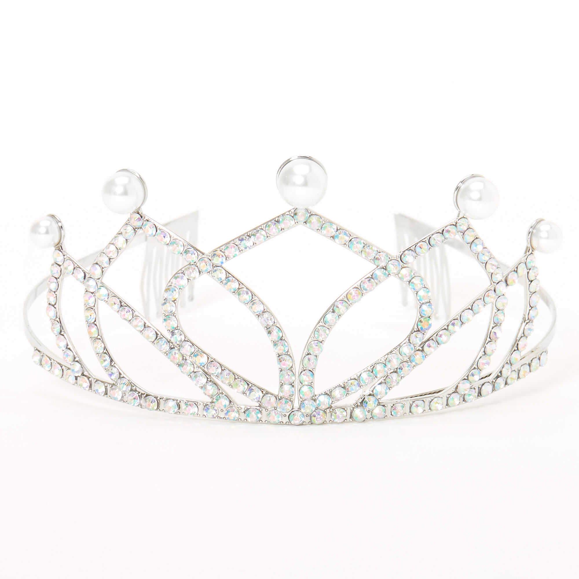 Claire's Club Silver Rhinestone Pearl Tip Tiara,
