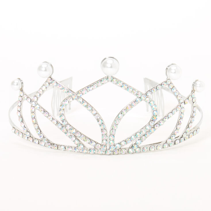 Claire&#39;s Club Silver Rhinestone Pearl Tip Tiara,