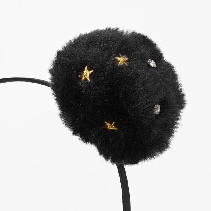 Embellished Star Pom Pom Ears Headband - Black,