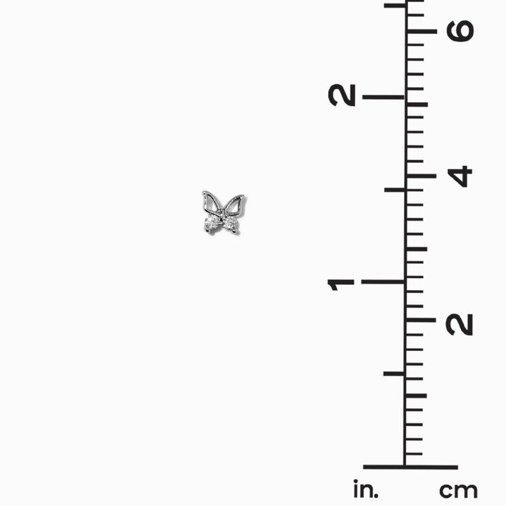 Silver-tone Cubic Zirconia Butterfly Outline Stud Earrings,