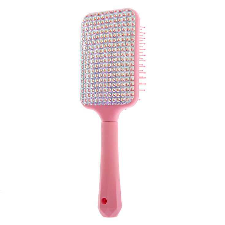 Claire's Brosse à cheveux plate avec clous holographiques - Rose