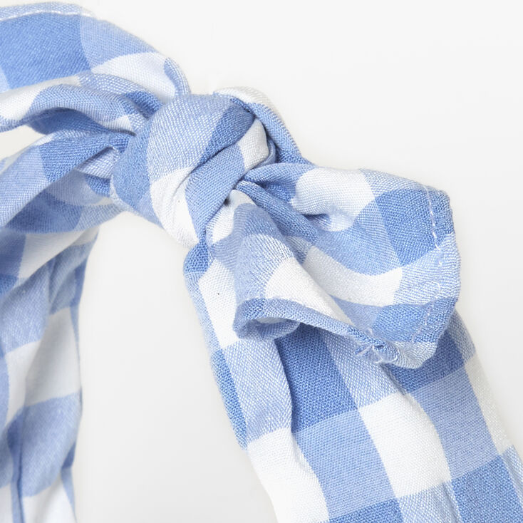 Gingham Knotted Bow Headband - Blue,