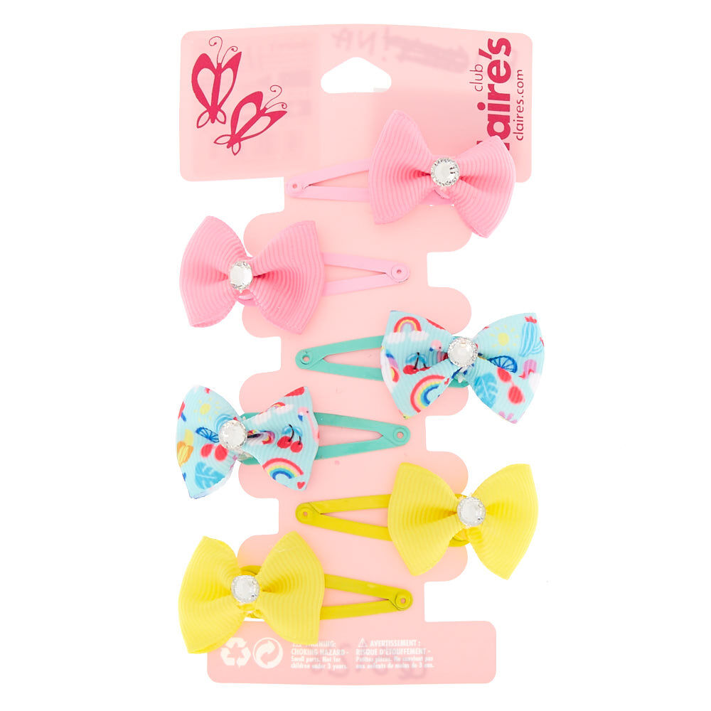 Claire's Club Gem Bow Snap Hair Clips - 6 Pack,