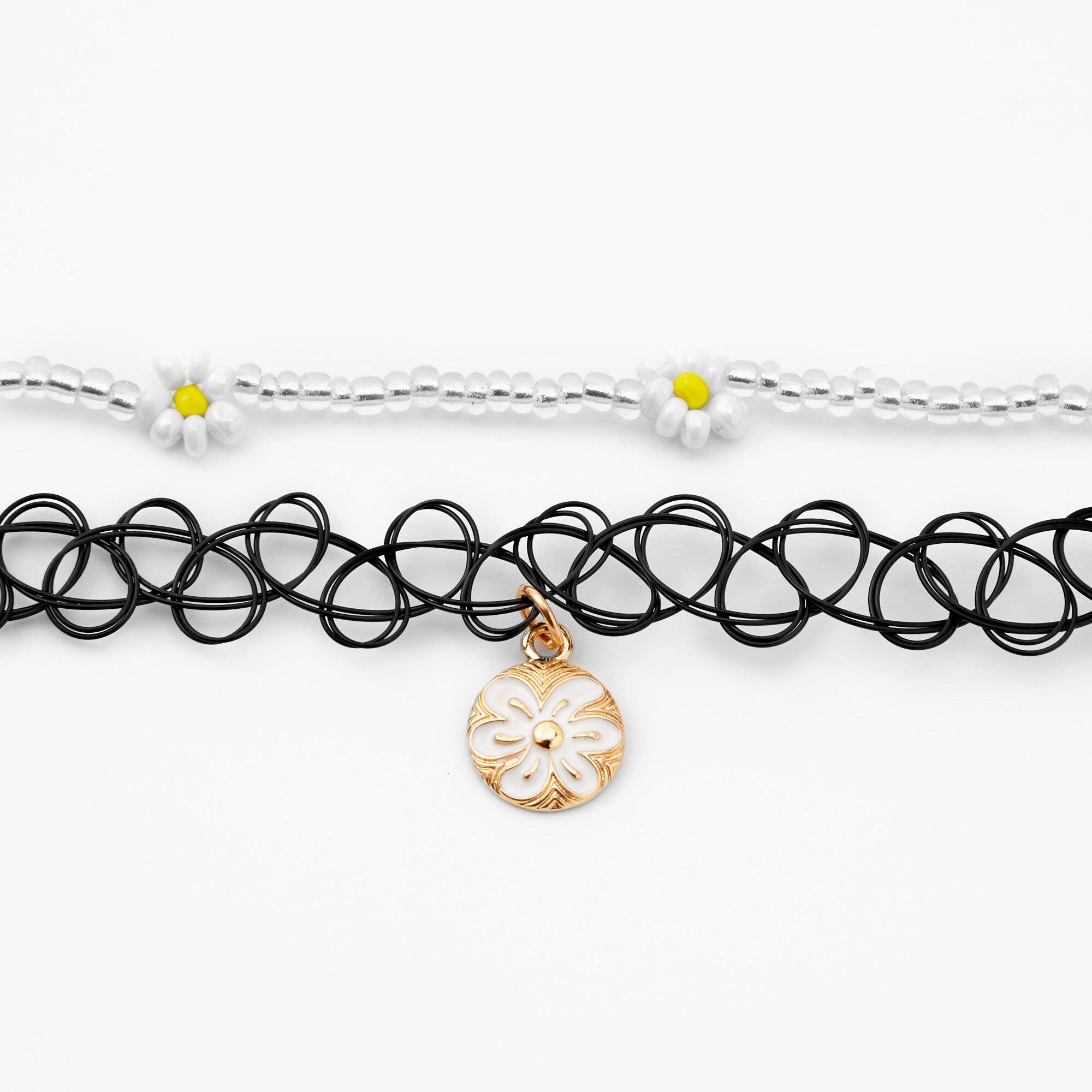 Daisy Tattoo Multi Strand Choker Necklace,