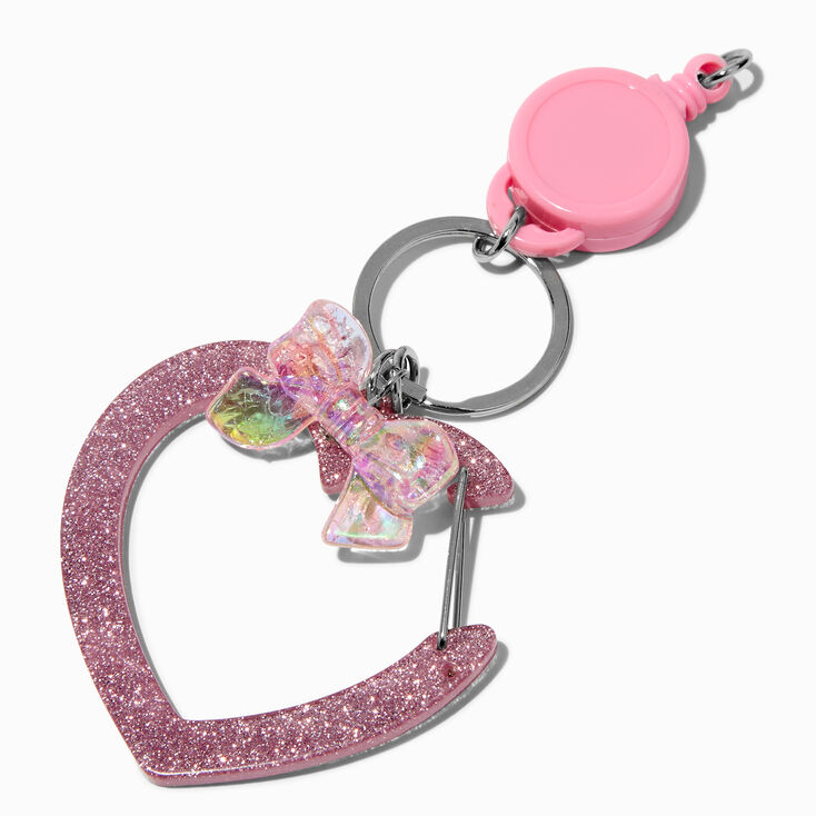 Glitter Pink Heart Retractable Keychain,