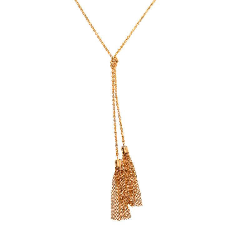 Gold Knotted Tassel Long Pendant Necklace,