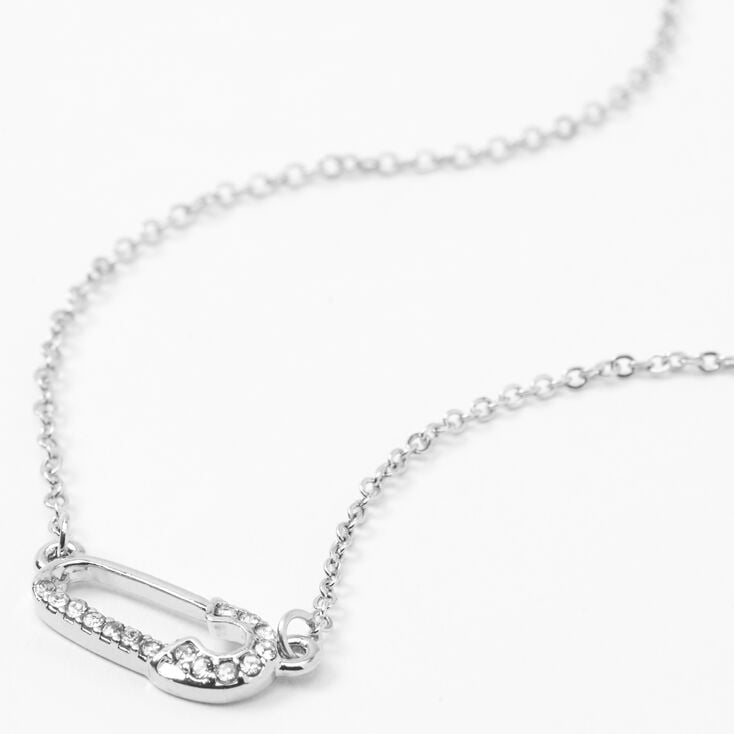 Silver Embellished Safety Pin Pendant Necklace,