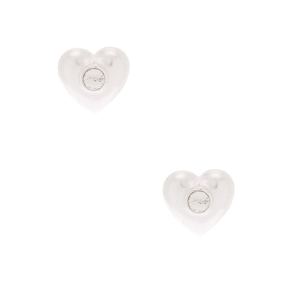 Sterling Silver Crystal Heart Stud Earrings,