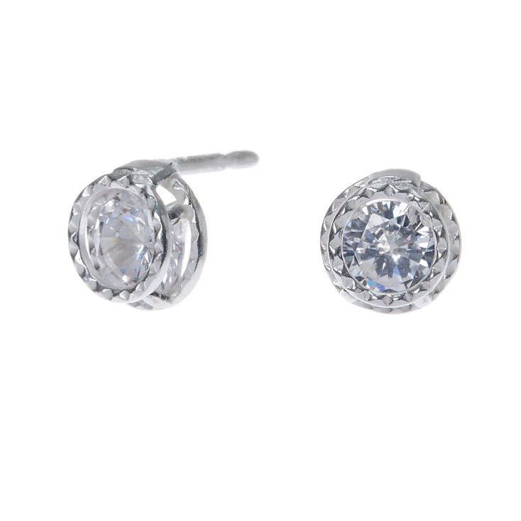 Claire's Boucles d'oreilles en argent double cercle en zircon d'imitation cubique 4 mm