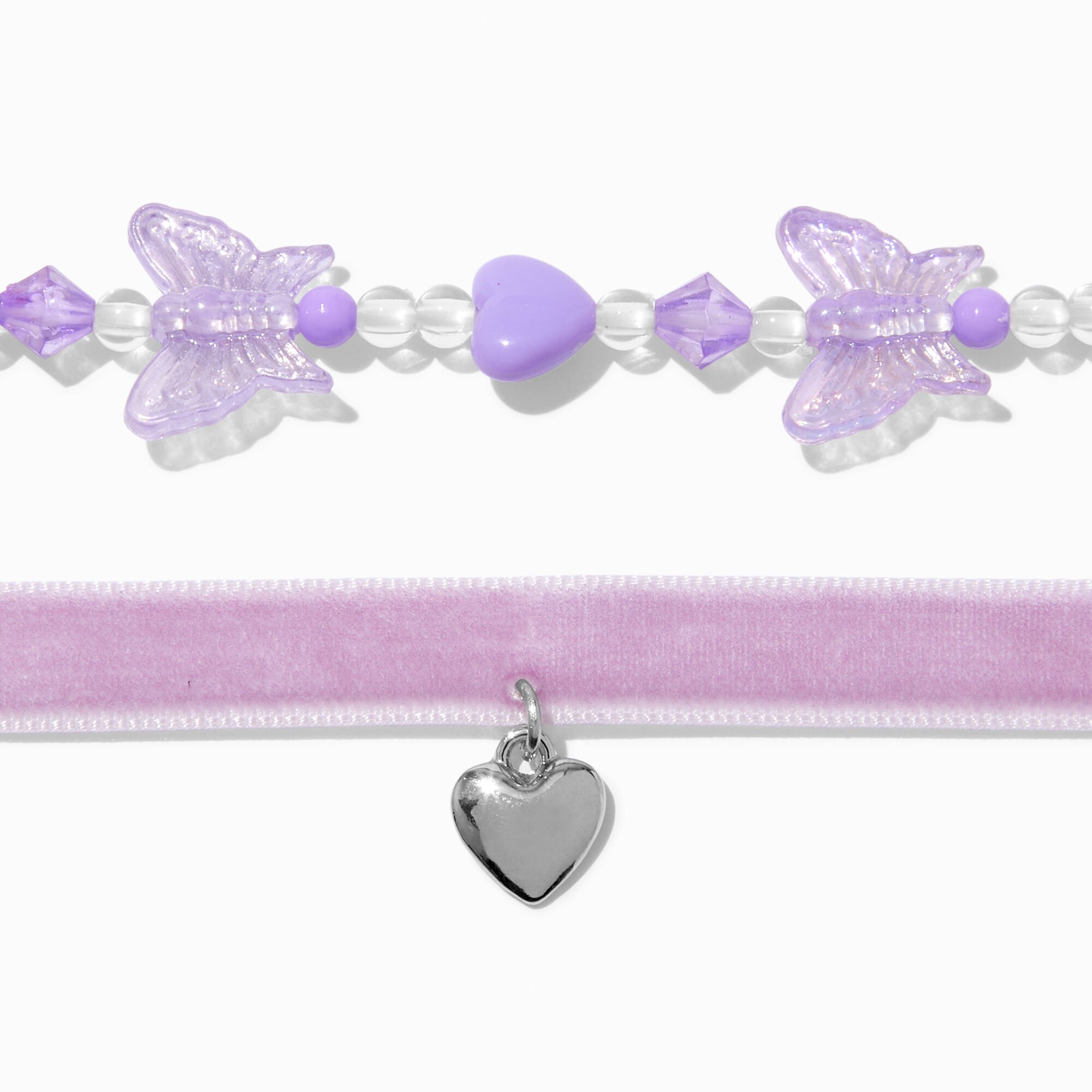 Purple Velvet Butterfly Beaded Choker Necklaces - 2 Pack,
