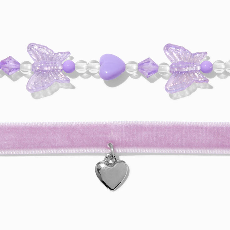 Purple Velvet Butterfly Beaded Choker Necklaces - 2 Pack,