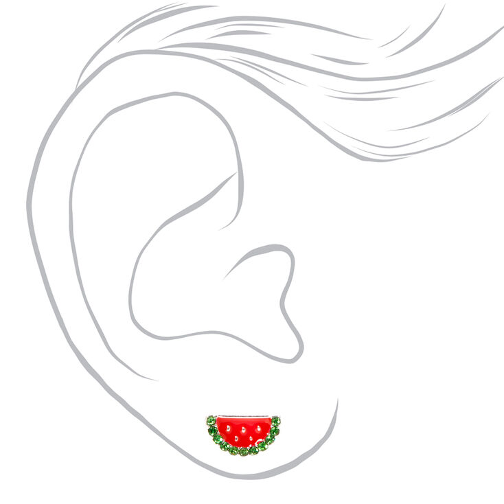 Silver Watermelon Slice Stud Earrings,