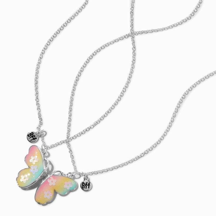 Best Friends Pastel Flower Split Butterfly Pendant Necklaces - 2 Pack,