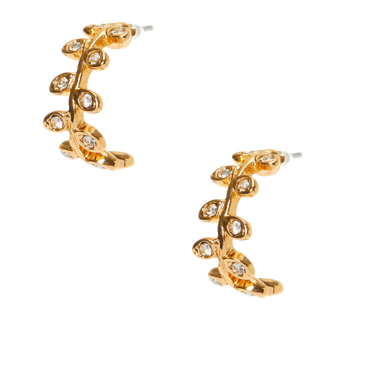 Gold 10MM Vine Half Hoop Earrings,