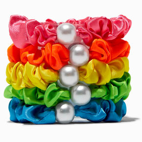 Claire&#39;s Club Neon Rainbow Pearl Scrunchies - 6 Pack,