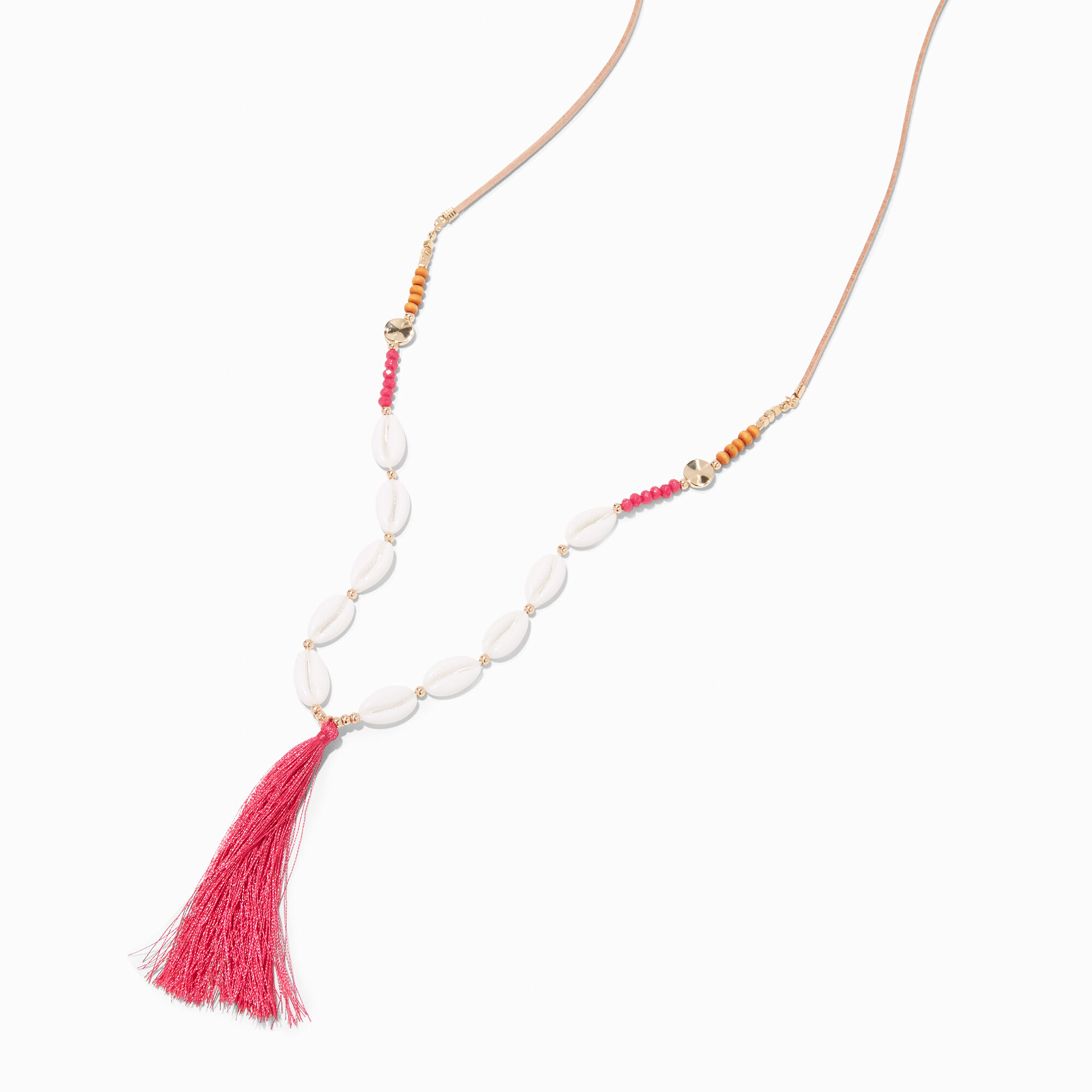 View Claires Tassel Cowrie Shell YNeck Long Chain Necklace Pink information