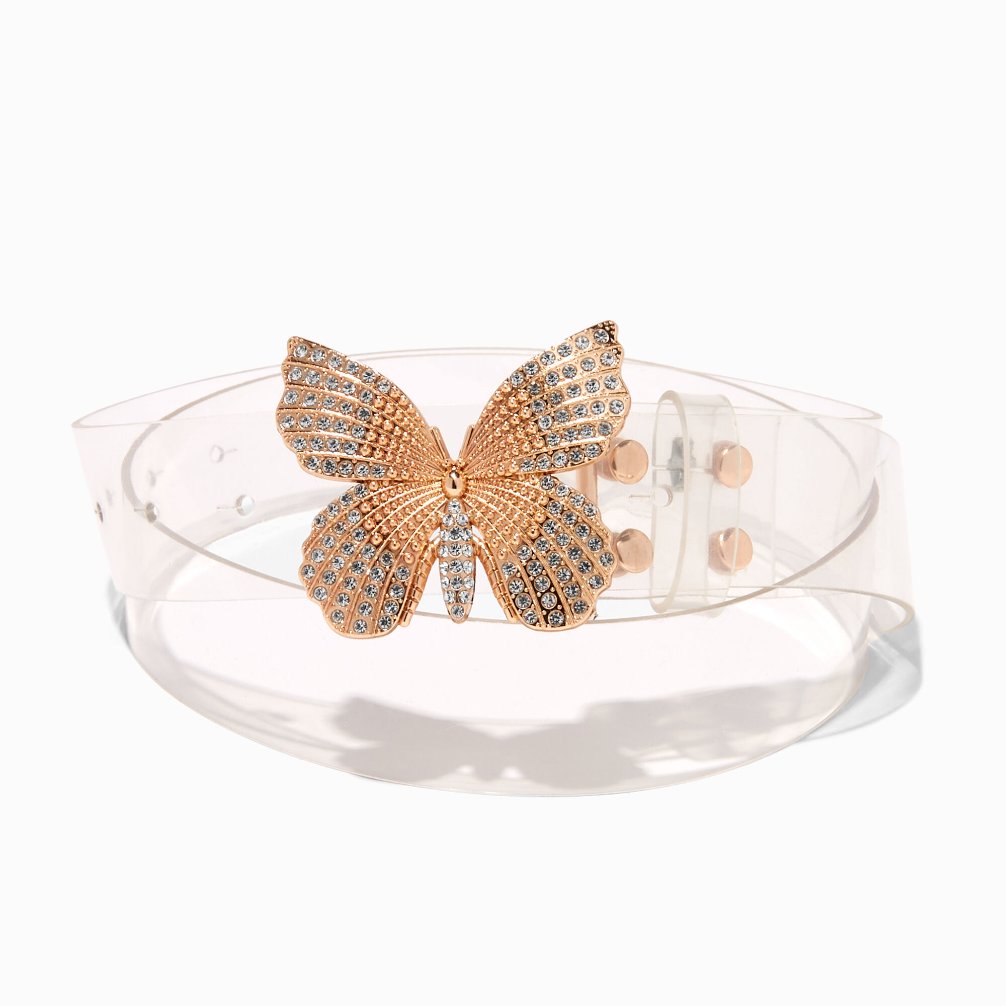 View Claires Embellished Butterfly Clear Pvc Belt Gold information