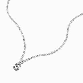 Silver-tone Crystal Block Letter Initial Pendant Necklace - S,