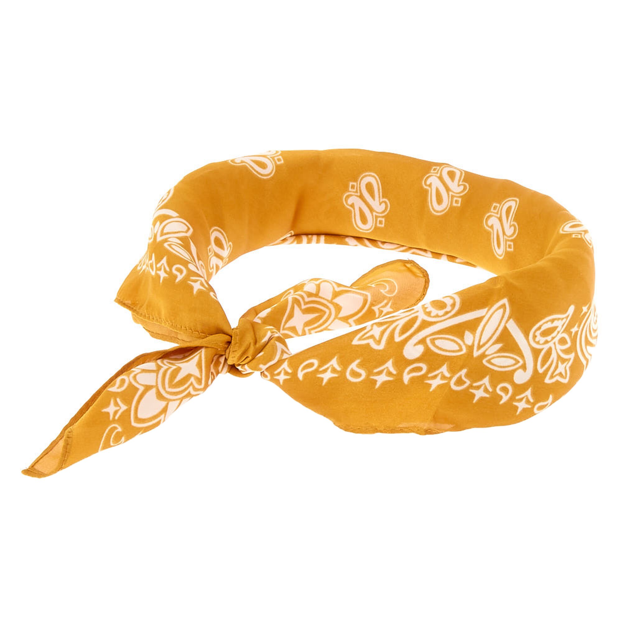 Silky Paisley Knotted Bandana Headwrap - Mustard | Claire's US
