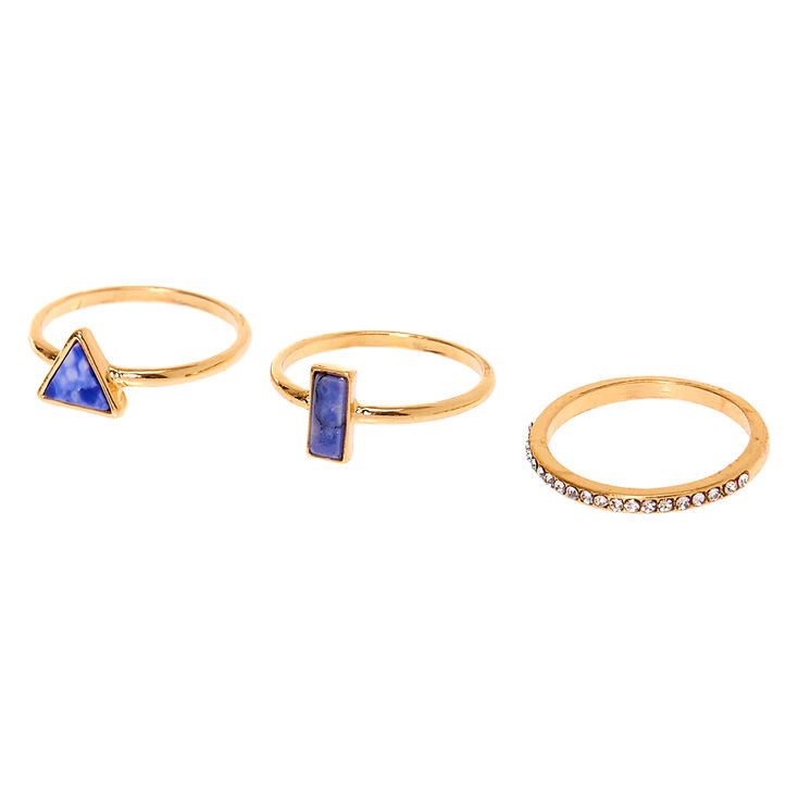 Gold Geometric Marble Stone Rings - Blue, 3 Pack,