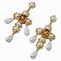 Gold-tone Pearl Large Cross 4&quot; Drop Earrings ,