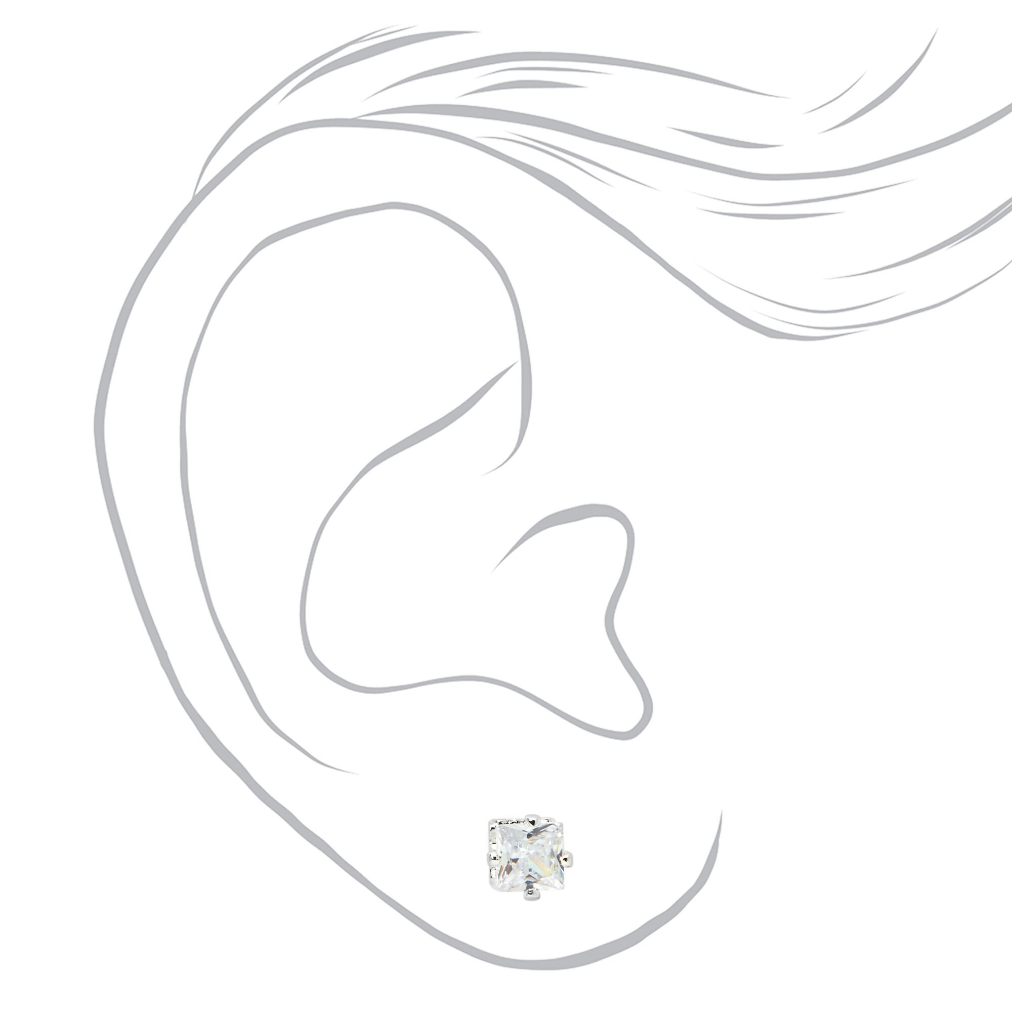 Silver-tone Cubic Zirconia Round Stud Earrings - 3 Pack,