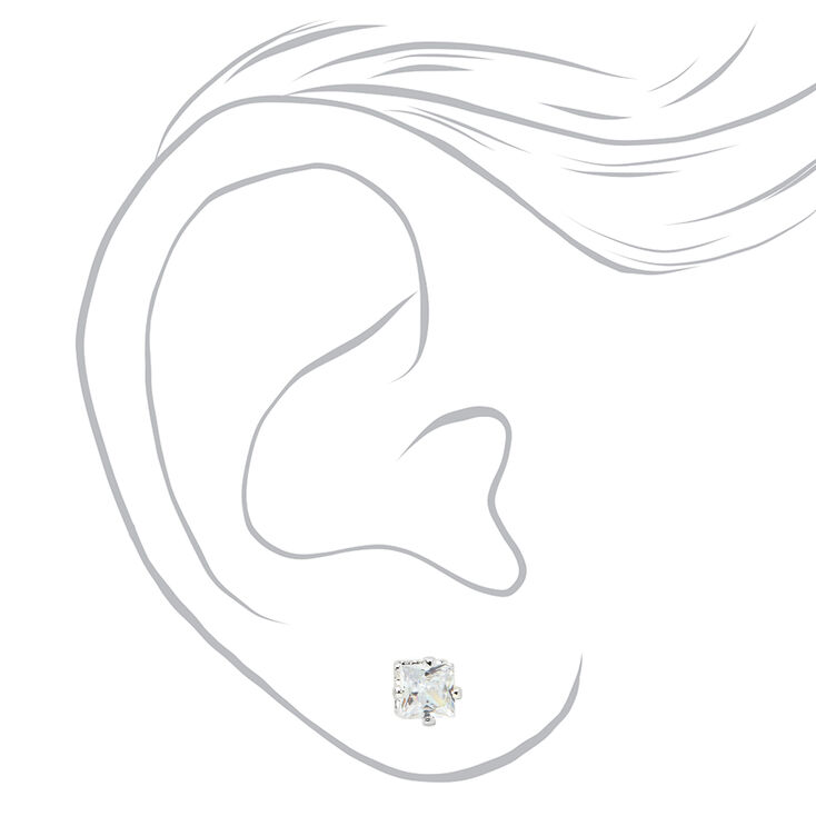 Silver-tone Cubic Zirconia Round Stud Earrings - 3 Pack,