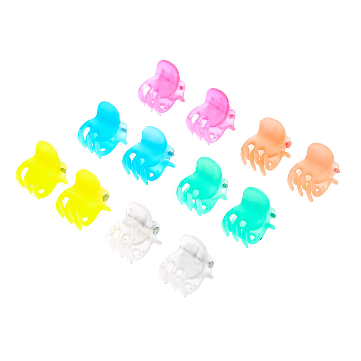 Mini pinces &agrave; cheveux transparentes fluo - Lot de 12,