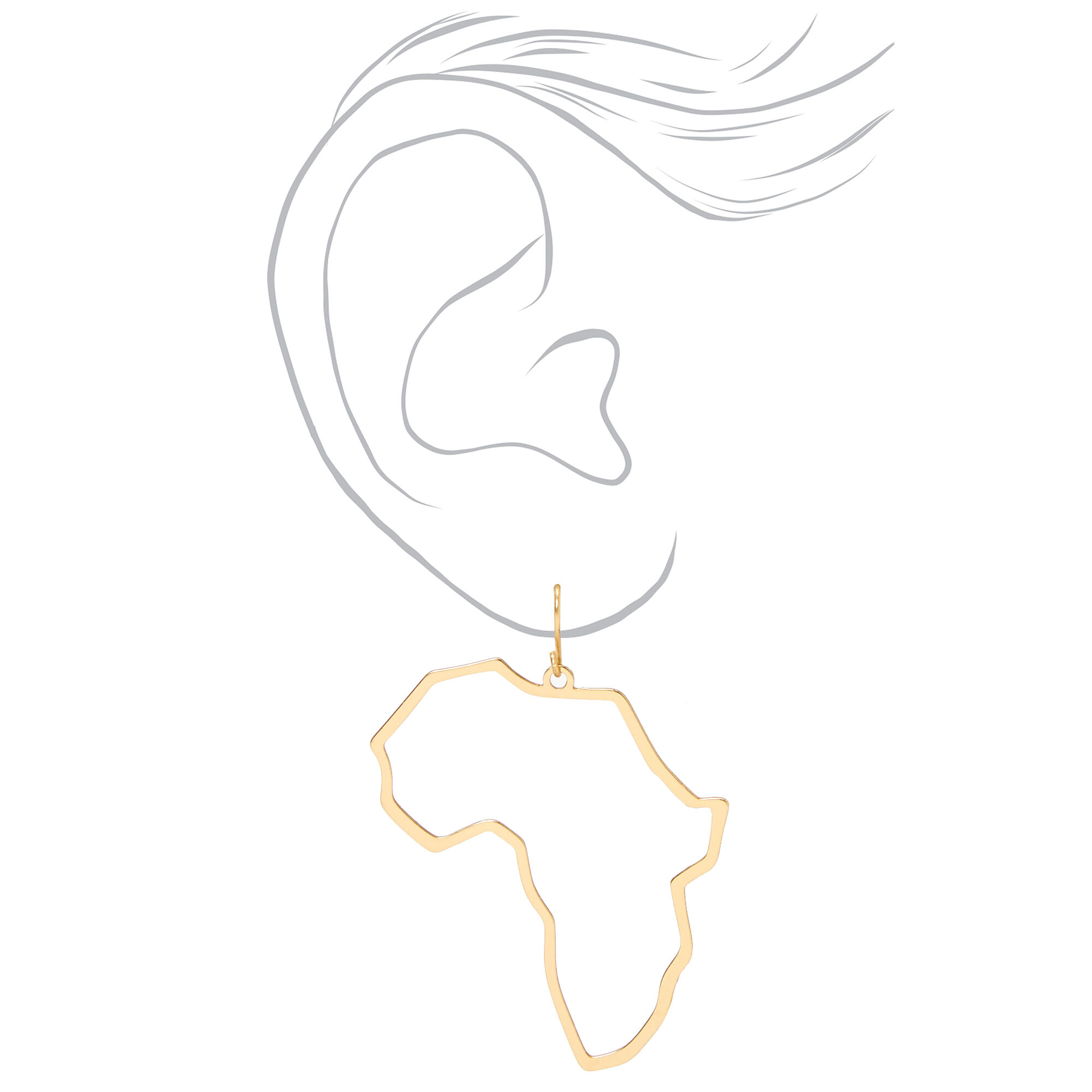 Gold Africa Outline 3" Drop Earrings,