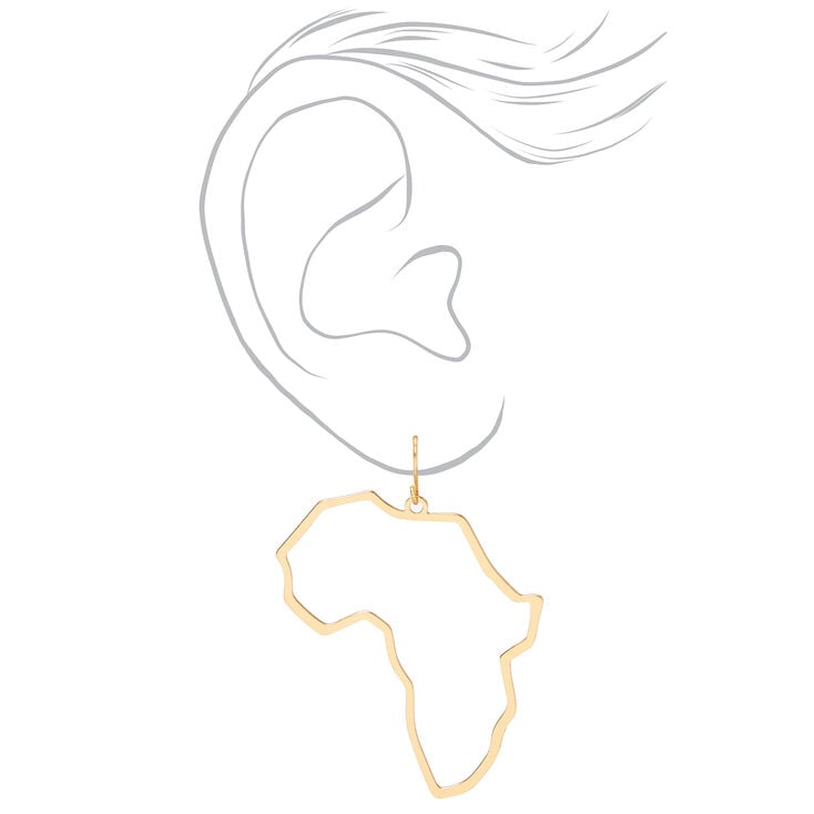 Gold Africa Outline 3&quot; Drop Earrings,