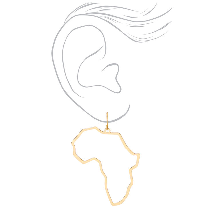 Gold Africa Outline 3&quot; Drop Earrings,