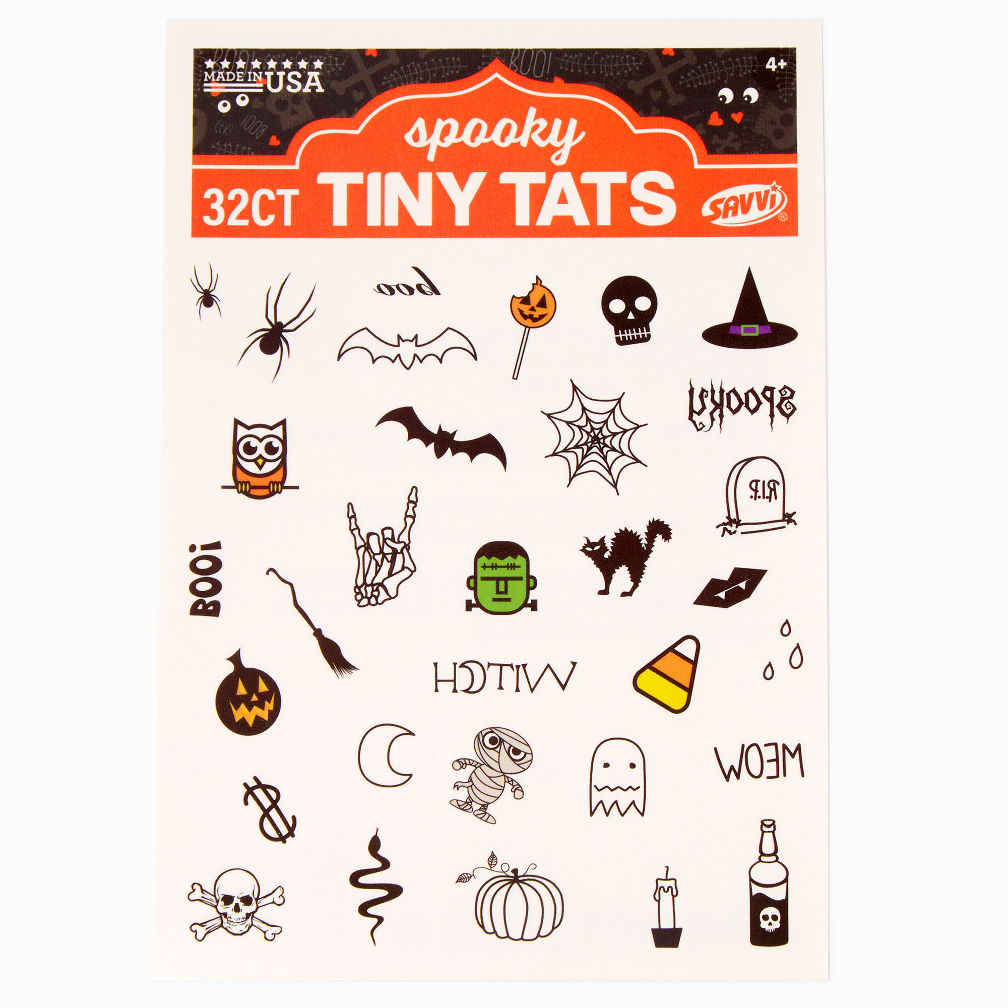 Halloween Icons Temporary Tattoos - Candy Corn, Bats, Cats & More,