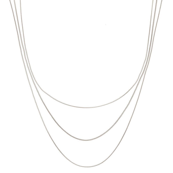 Silver Snake Chain Multi Strand Necklace,