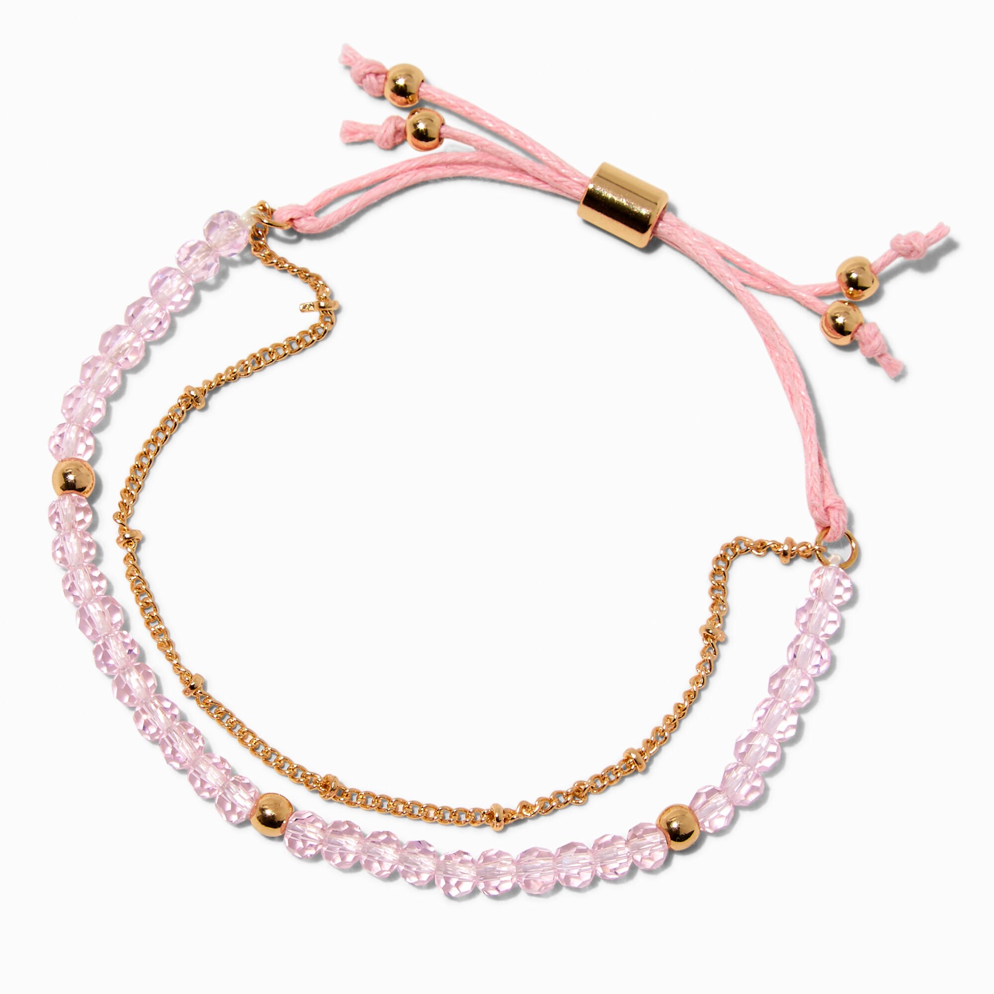 Pink Gold-tone Beaded Adjustable Bracelet,