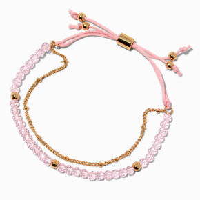 Pink Gold-tone Beaded Adjustable Bracelet,