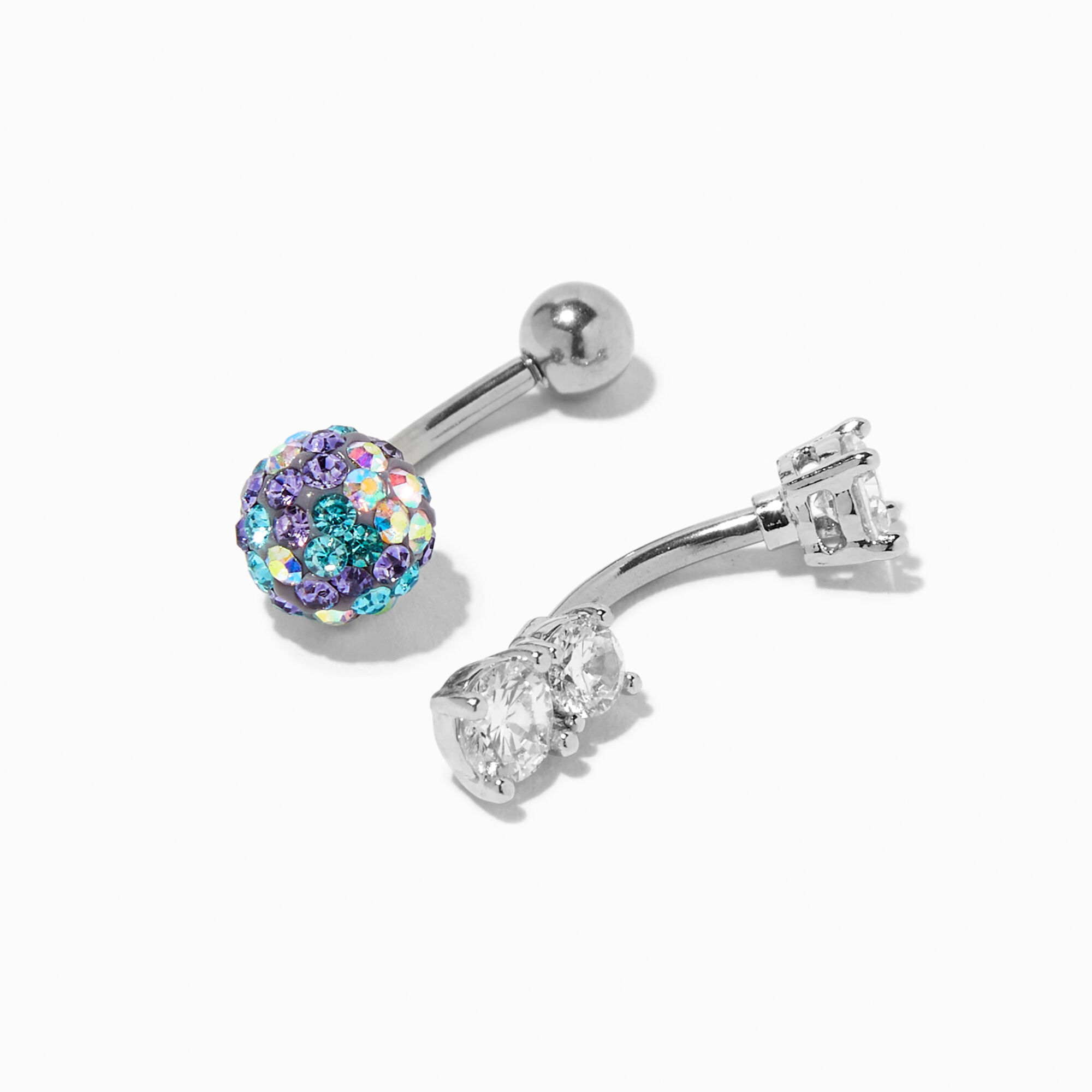 View Claires 14G Crystal Cotton Candy Fireball Belly Rings 2 Pack Silver information