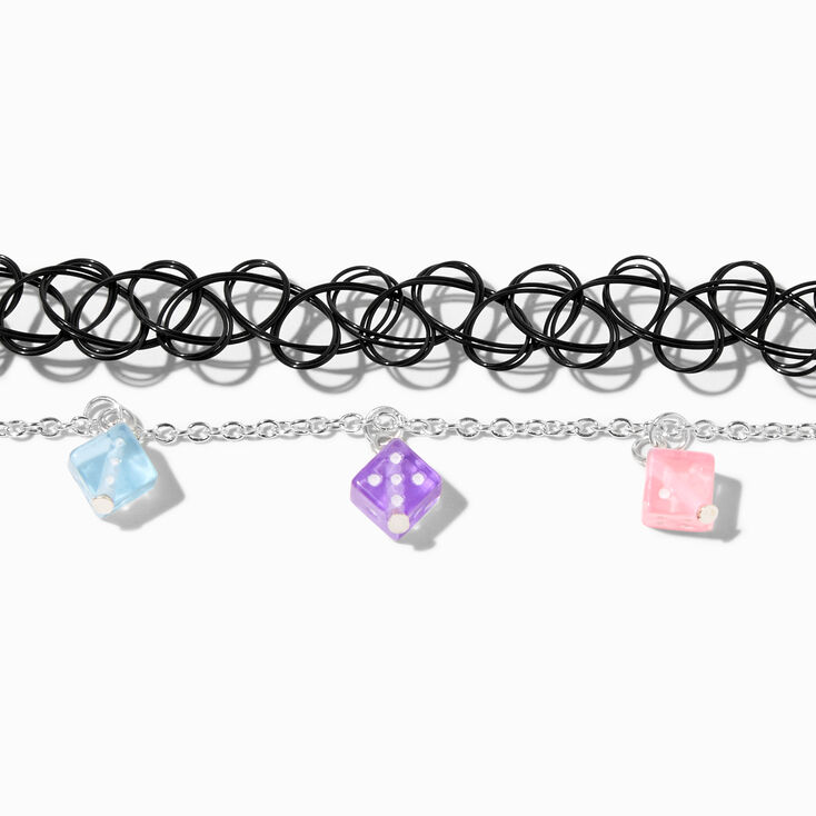 Black Tattoo Choker &amp; Chain Gemstone Charm Necklace,