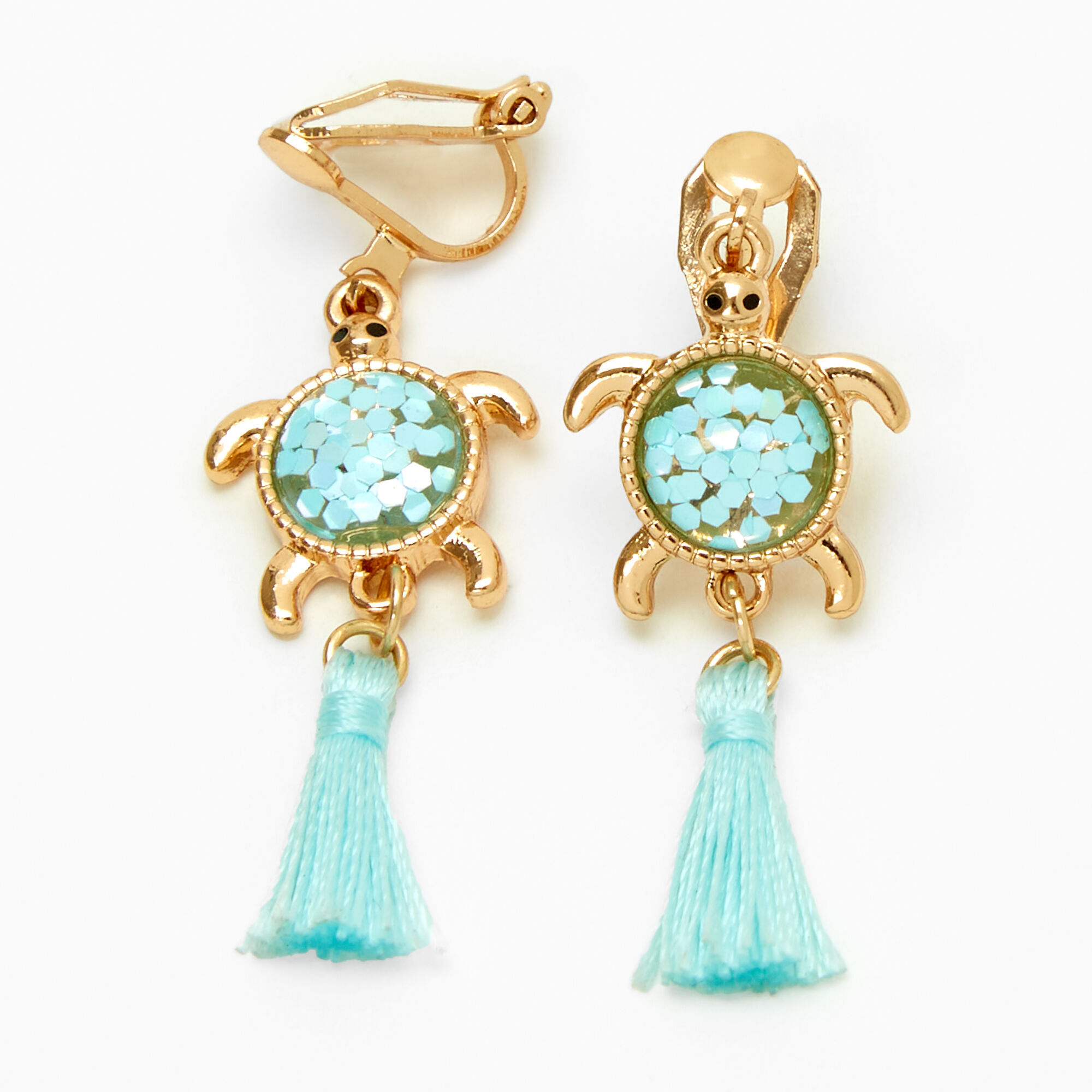 Gold 1.5 Turtle Tassel Clip On Drop Earrings Mint Claire s US