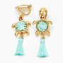 Gold 1.5&quot; Turtle Tassel Clip-On Drop Earrings - Mint,