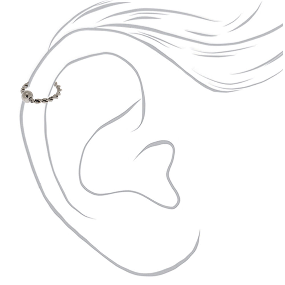 Silver 18G Titanium Twisted Ball Cartilage Hoop Earring,