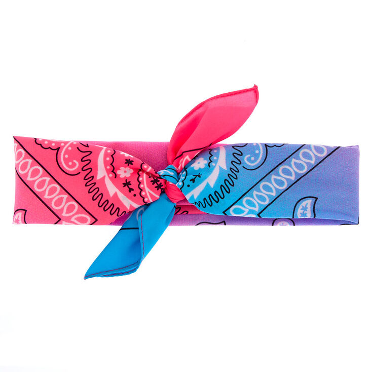 Blue &amp; Pink Cool Ombre Paisley Bandana Headwrap,