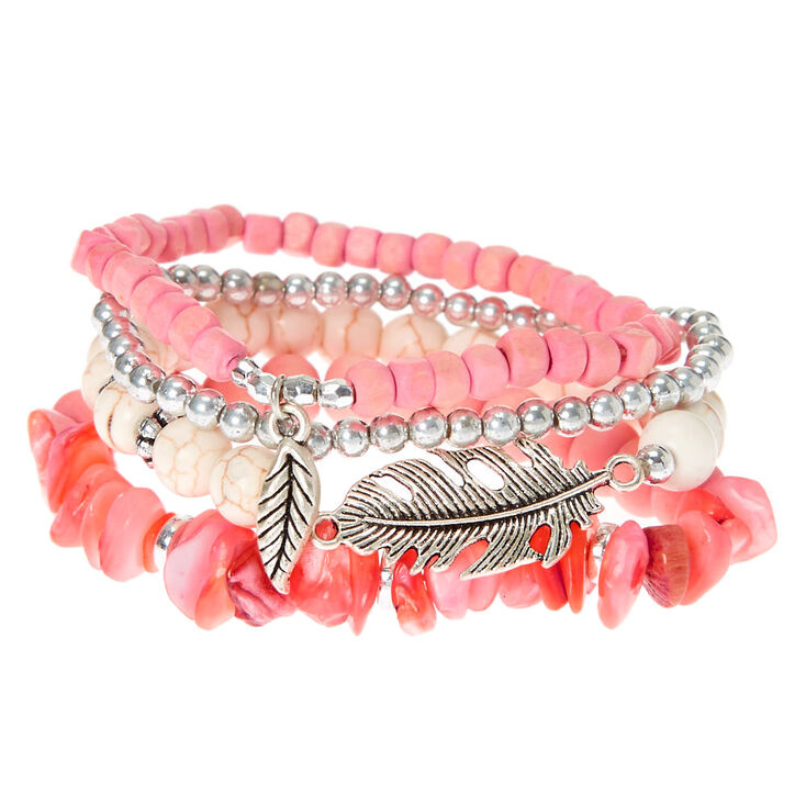 Claire's Bracelets élastiques perlés bois d'imitation - Pêche, lot de 4
