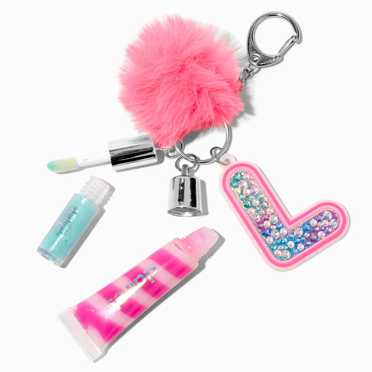 Initial Hot Pink Lip Gloss Keychain - L,