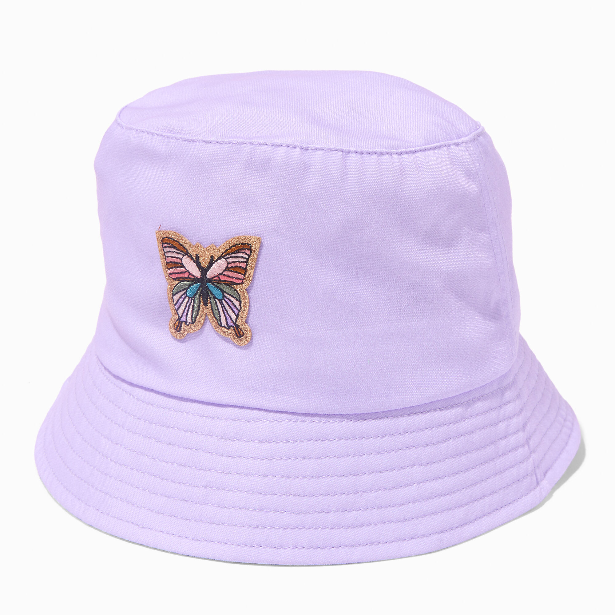 View Claires Embroidered Butterfly Bucket Hat Purple information
