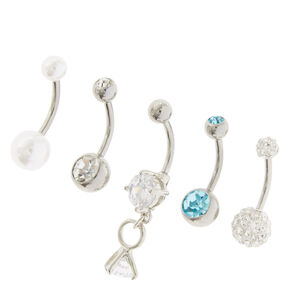 Silver Bridal Bling Belly Rings - 5 Pack,