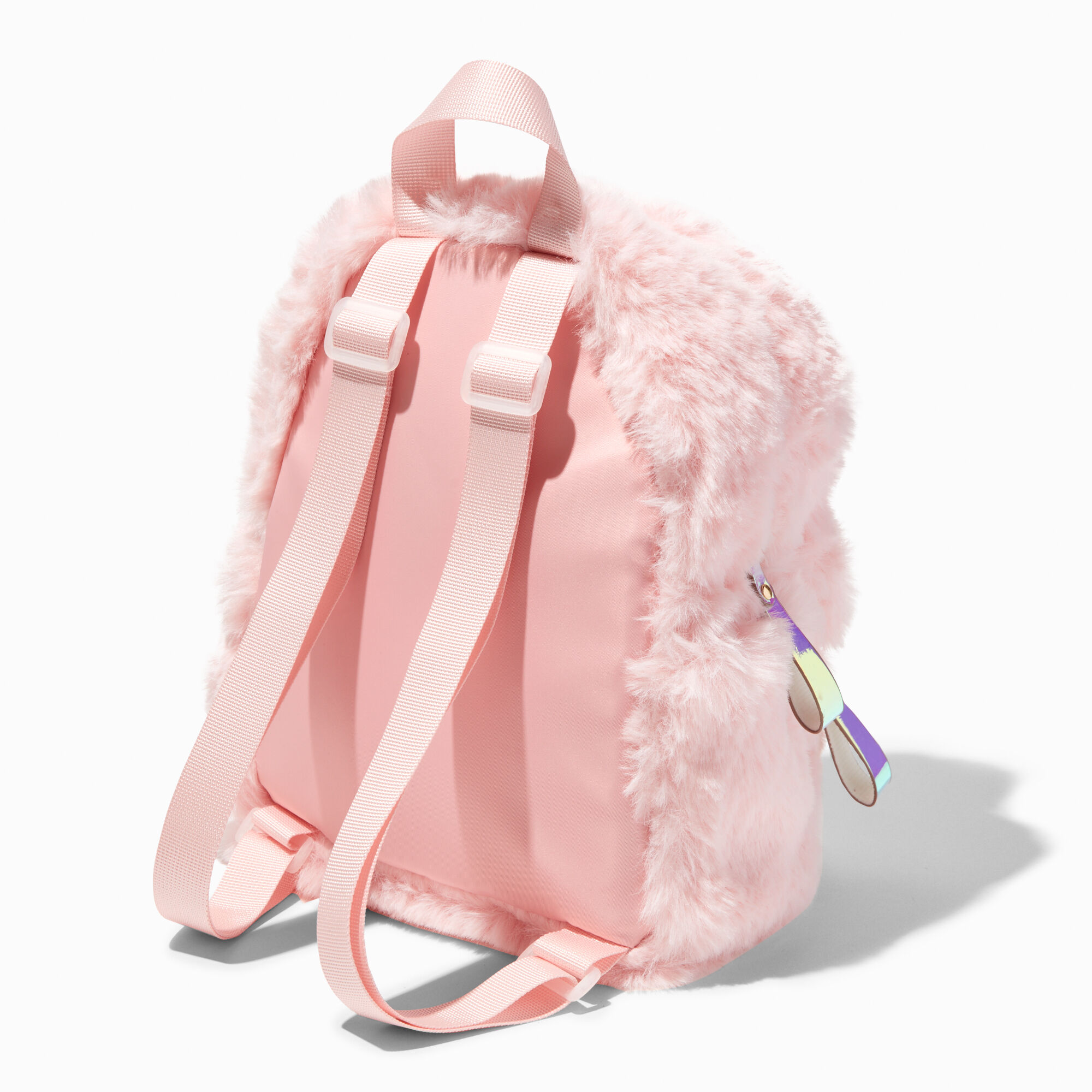 Pink fuzzy mini backpack top