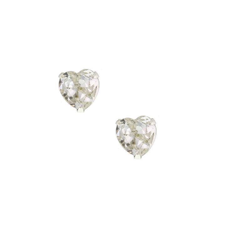 Sterling Silver Cubic Zirconia 9MM Heart Stud Earrings,